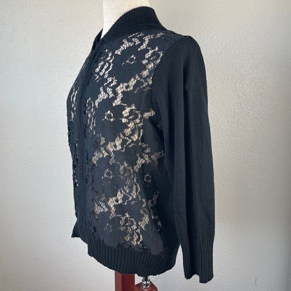 Fever Black Lace Full Zip Style Cardigan Size L - Picture 3 of 7